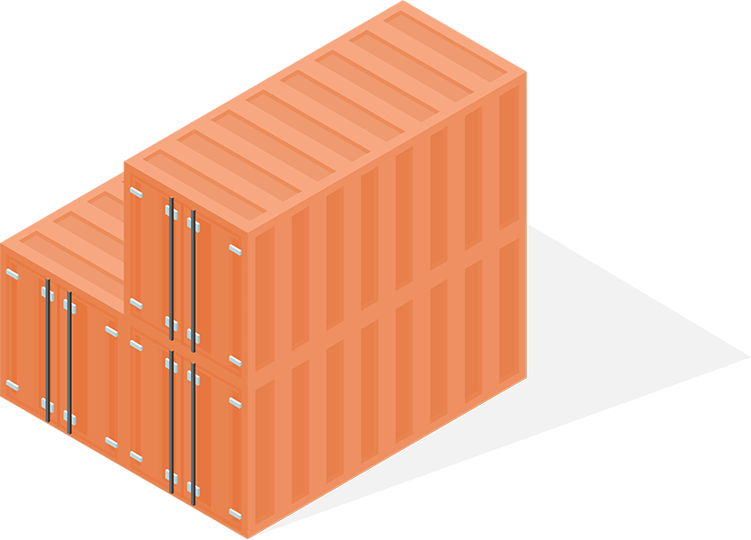 Illustration of three stacked orange shipping containers.