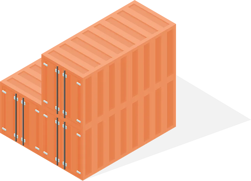 Illustration of three stacked orange shipping containers.