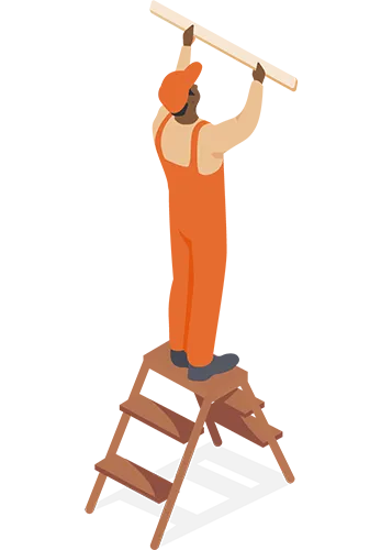 Illustration of a person in an orange jumpsuit and orange hat working with a jackhammer, causing cracks in the ground.